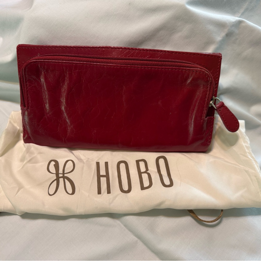 HOBO Red Leather Wallet with Glossy Finish